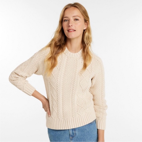 L.L. Bean Cream Cable Knit Fisherman Sweater *EUC* - Picture 1 of 9